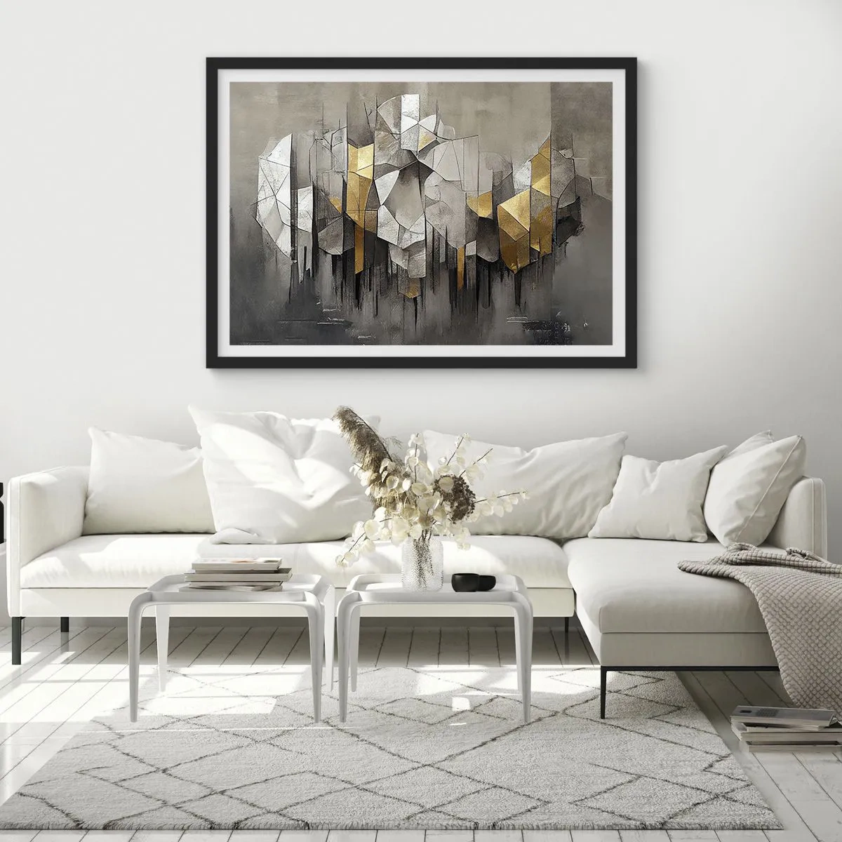 Plakat i sort ramme - Komposition lavet af is og lys - 70x50 cm
