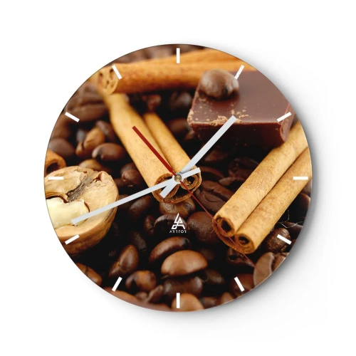 Vægur, Uret - Kaffebønner, kanel og chokoladestykker - 30x30cm - Koncert af smagsoplevelser - Moderne vægdekoration til stue, køkken og soveværelse ARTTOR