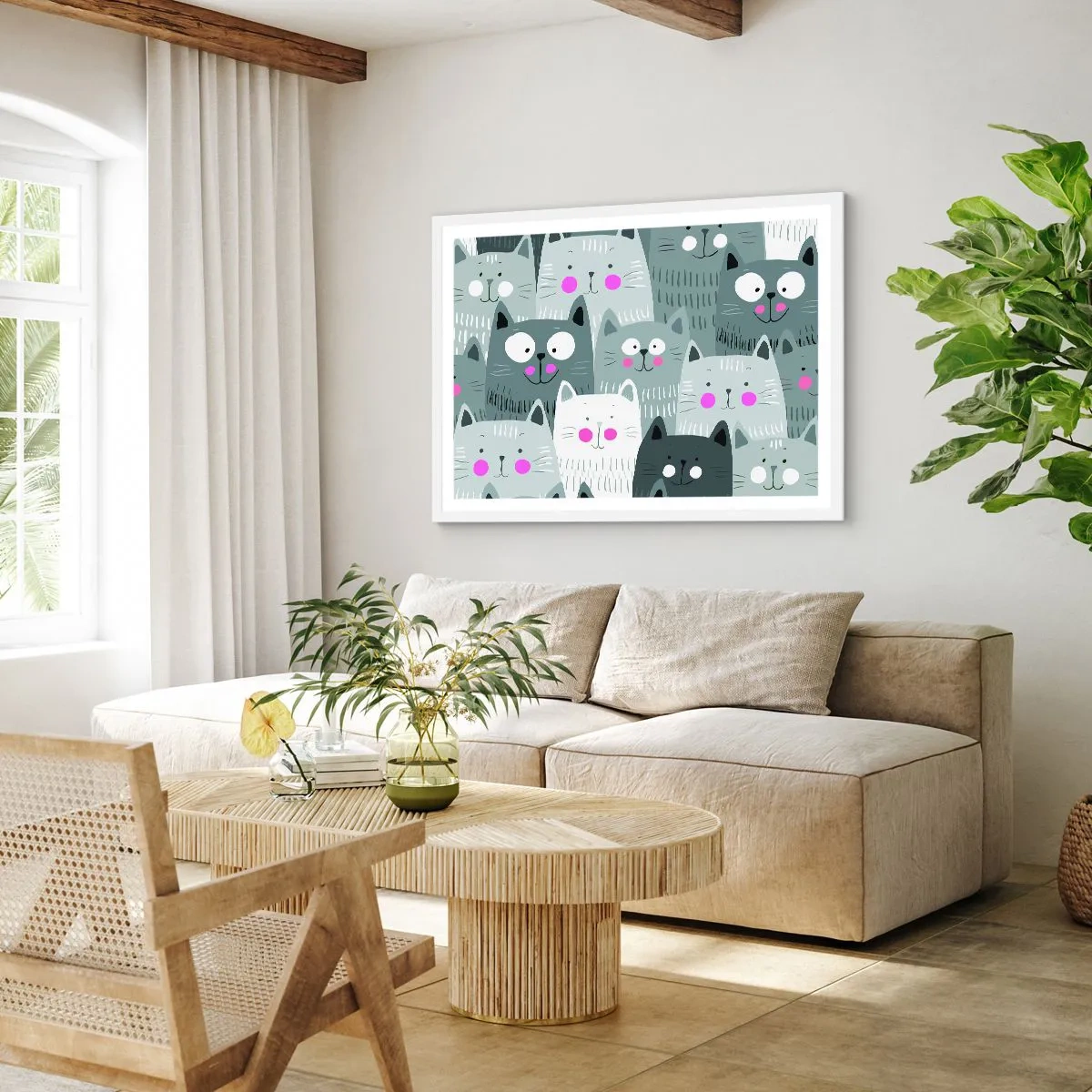 Plakat i hvid ramme - Kattens verden - 100x70 cm