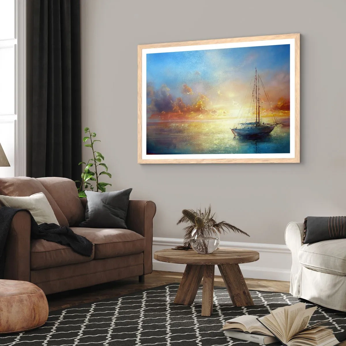 Plakat i ramme af lyst egetræ - I en gylden bugt - 50x40 cm