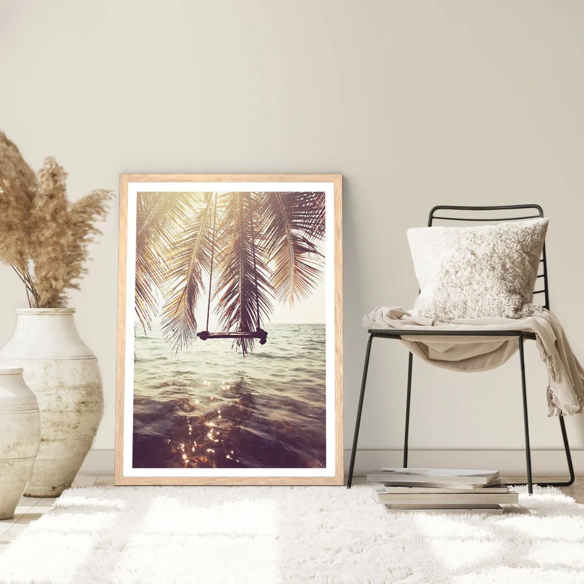 Plakat i ramme af lyst egetræ - Du kan svæve i skyerne efter behag - 50x70 cm