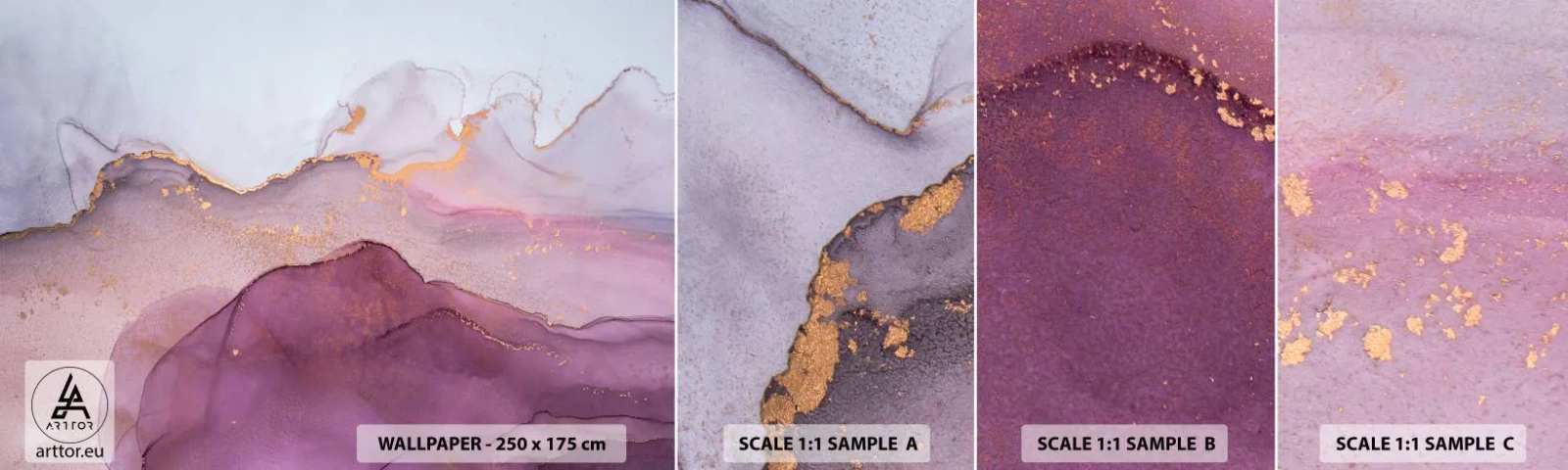 Fototapet Prøve Standard Eco - Lilla og violette bølger - Abstraktion, Stykke, Moderne kunst. - 100x30 cm