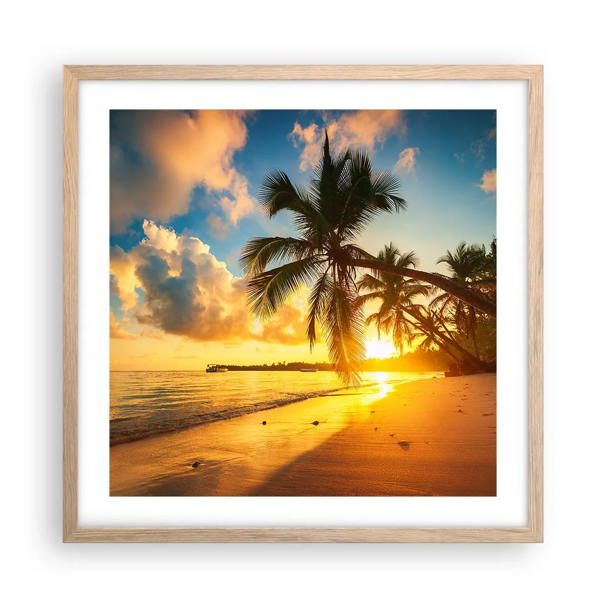 Plakat i ramme af lyst egetræ - Caribisk drøm - 50x50 cm