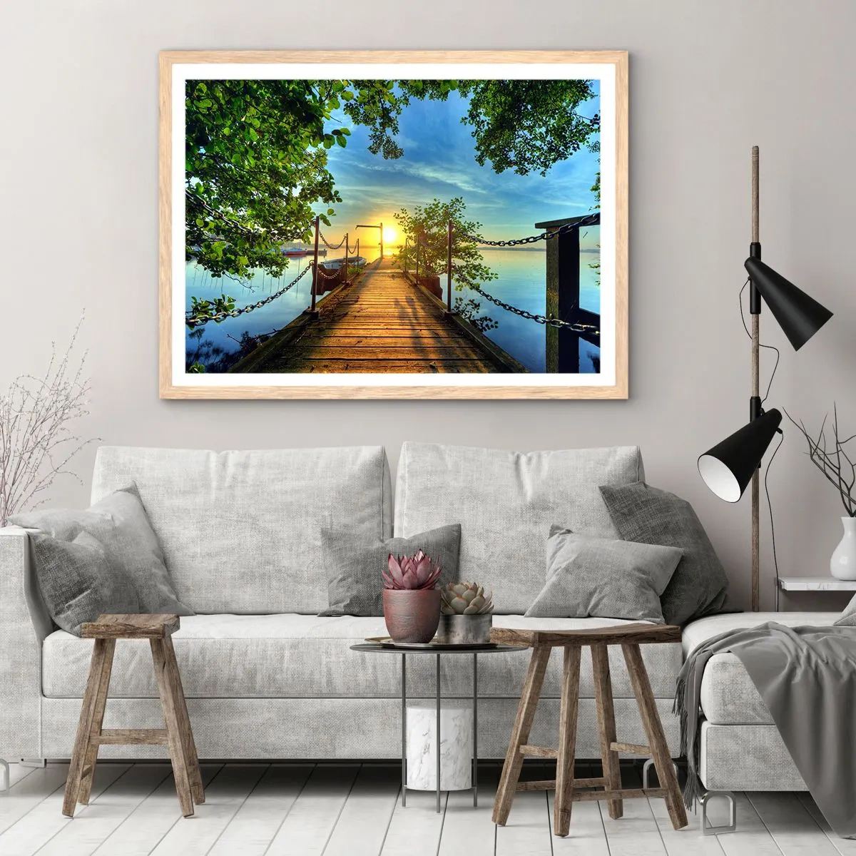 Plakat i ramme af lyst egetræ - Mod vest ved vandet - 91x61 cm