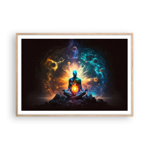 Plakat i ramme af lyst egetræ - Kosmisk ro - 100x70 cm