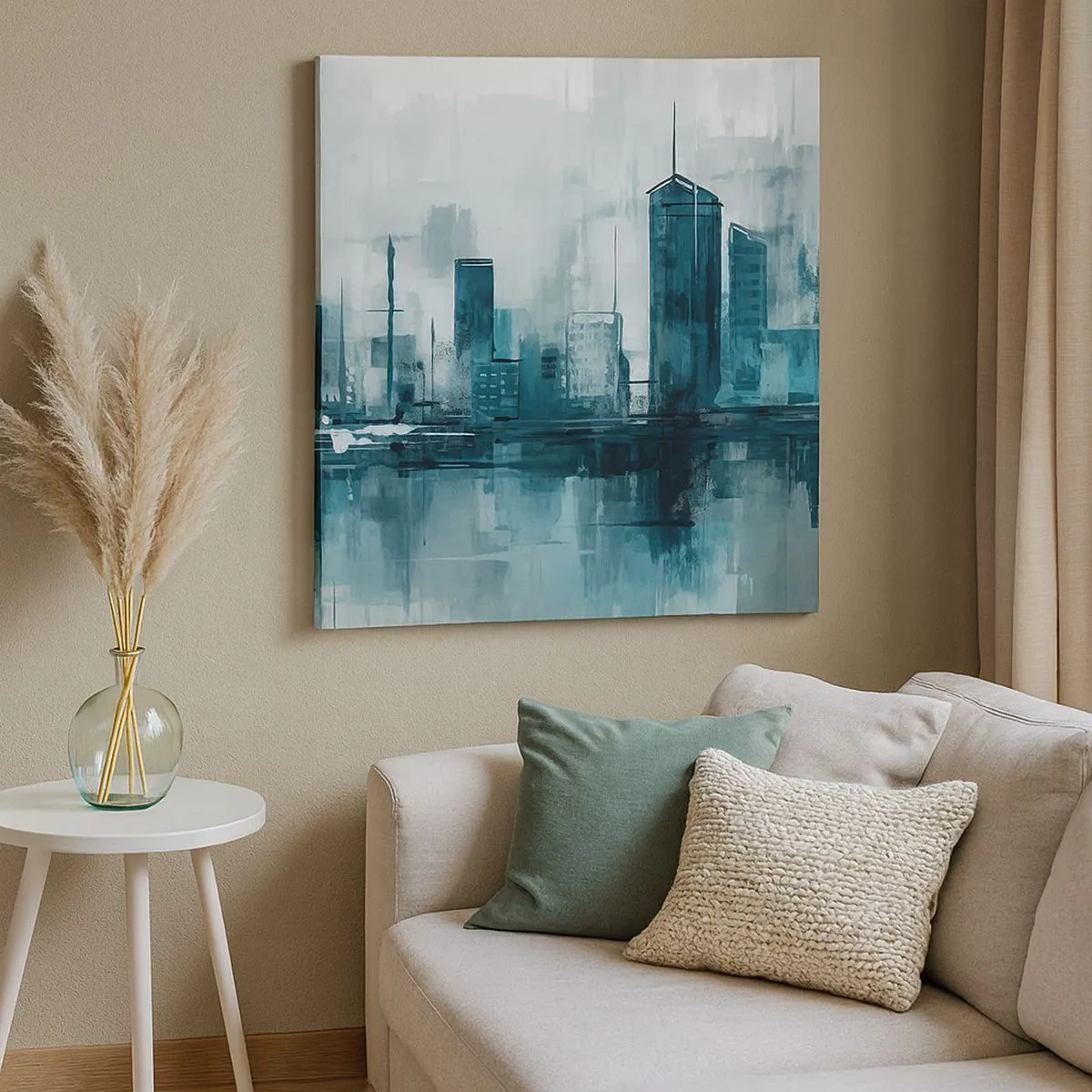 Lærredstryk - Billede på lærred - Regnfarvet by - 30x30 cm