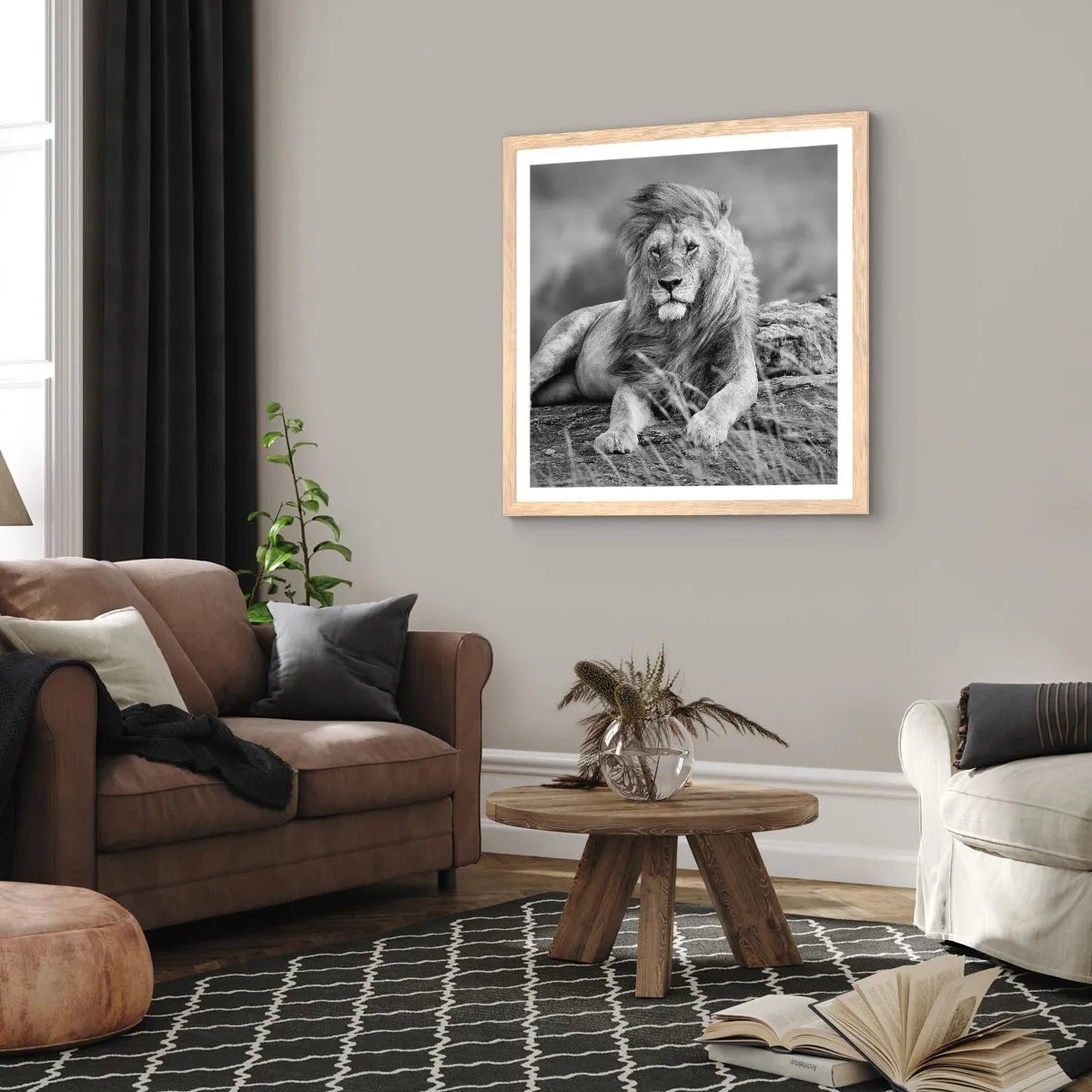 Plakat i ramme af lyst egetræ - Kongelig siesta - 40x40 cm