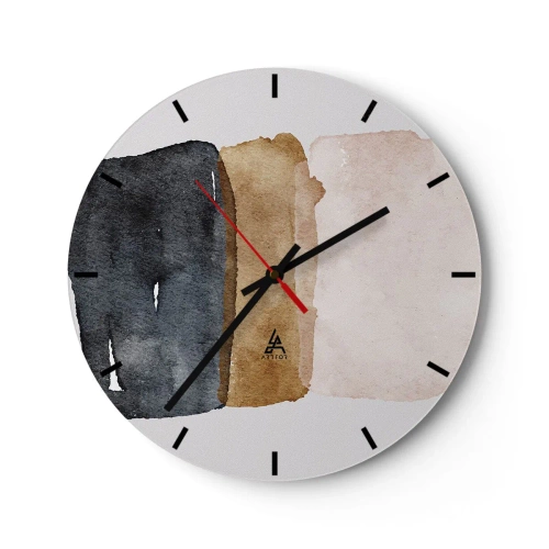 Vægur, Uret - Tre akvarelstriber i nuancer af sort, brun og beige - 30x30cm - Sammensætning af jordfarver - Moderne vægdekoration til stue, køkken og soveværelse ARTTOR
