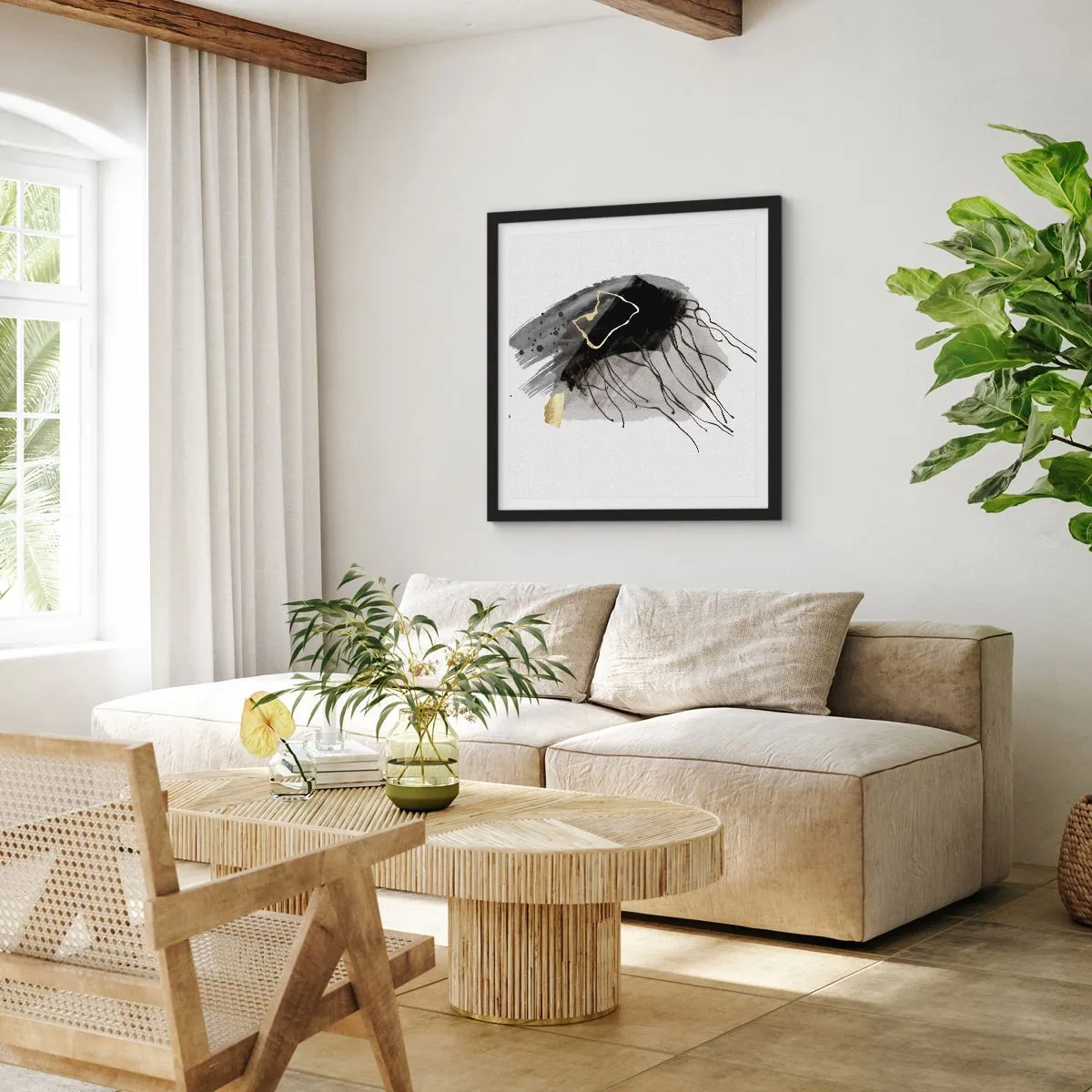 Plakat i sort ramme - I sort og guld - 50x50 cm