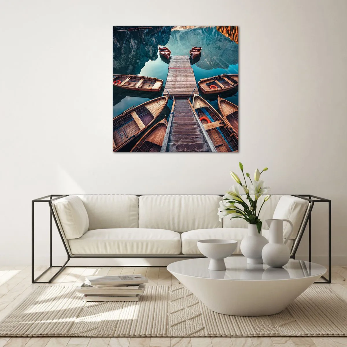 Billede på glas - Venter i marinaen - 40x40 cm