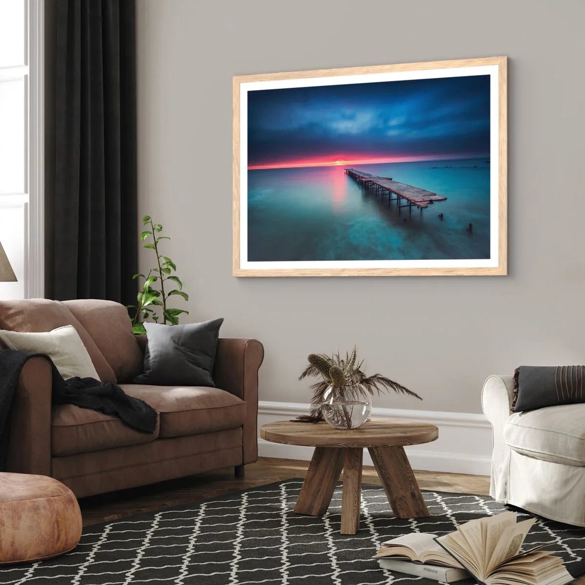 Plakat i ramme af lyst egetræ - Mellem himmel og jord - 100x70 cm