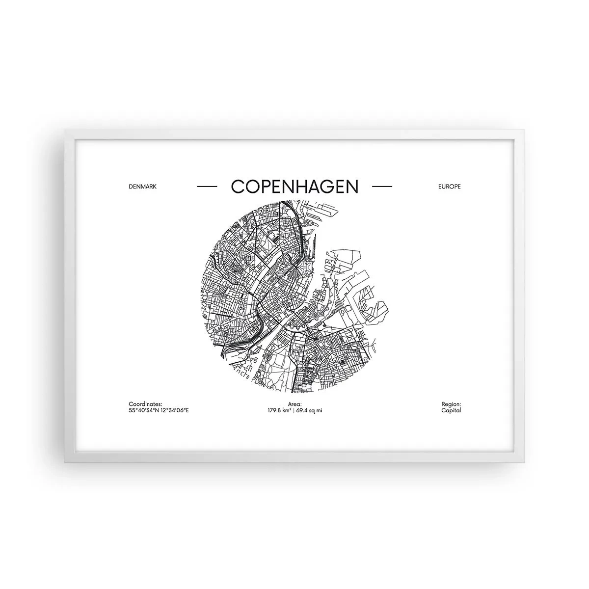 Plakat i hvid ramme - Københavns anatomi - 70x50 cm