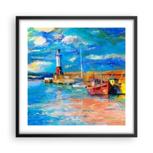Plakat i sort ramme - Eftermiddag i regnbuebugten - 50x50 cm