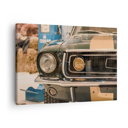Lærredstryk - Billede på lærred - En ikonisk retrobil i klassiske omgivelser - 70x50cm - Møde med en legende - Moderne vægdekoration til stue og soveværelse ARTTOR