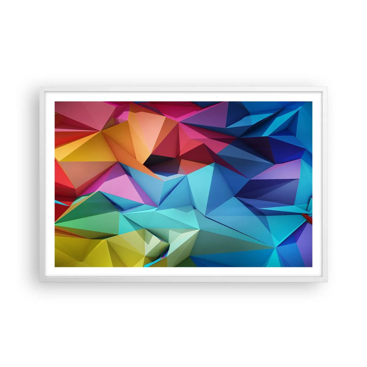 Plakat i hvid ramme - Regnbue origami - 91x61 cm