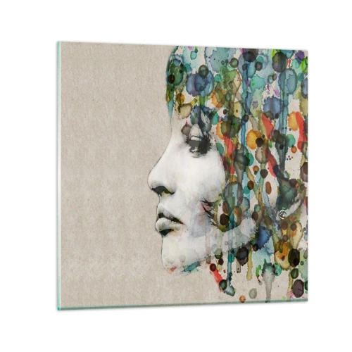 Billede på glas - Hun kom ud af den grå - 70x70 cm