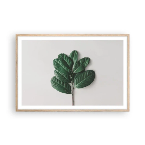 Plakat i ramme af lyst egetræ - Tegning af selve naturen - 91x61 cm