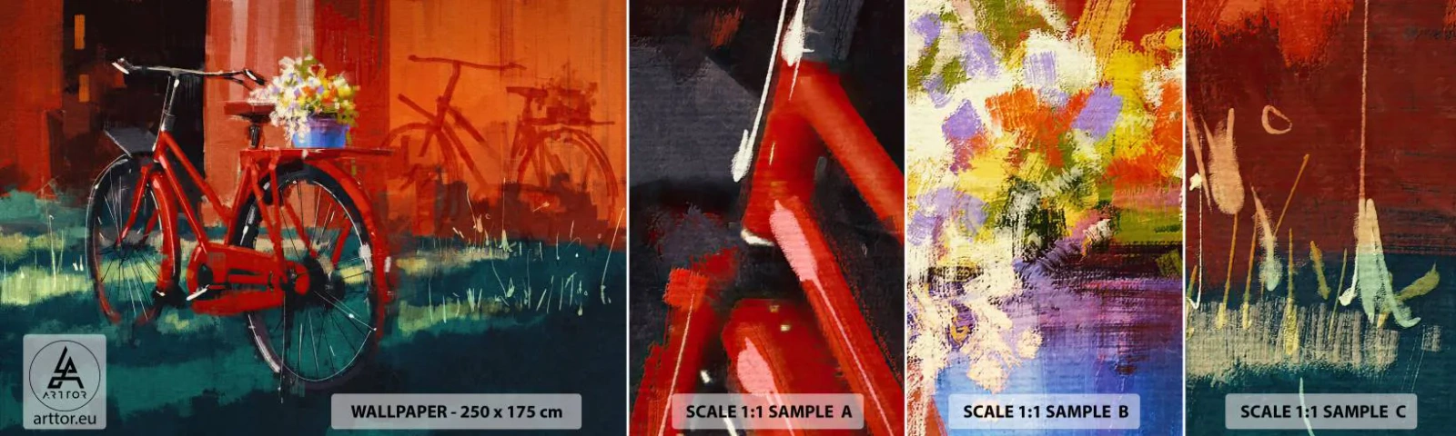 Fototapet Prøve Standard Eco - I want to ride my bicycle - Vintage cykel, Blomster i en potte, Rejse - 100x30 cm