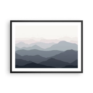 Plakat i sort ramme - Bølger af bjerge - 70x50 cm