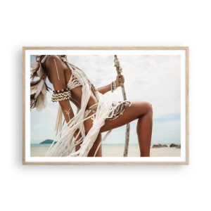 Plakat i ramme af lyst egetræ - Præstinde af solen - 100x70 cm