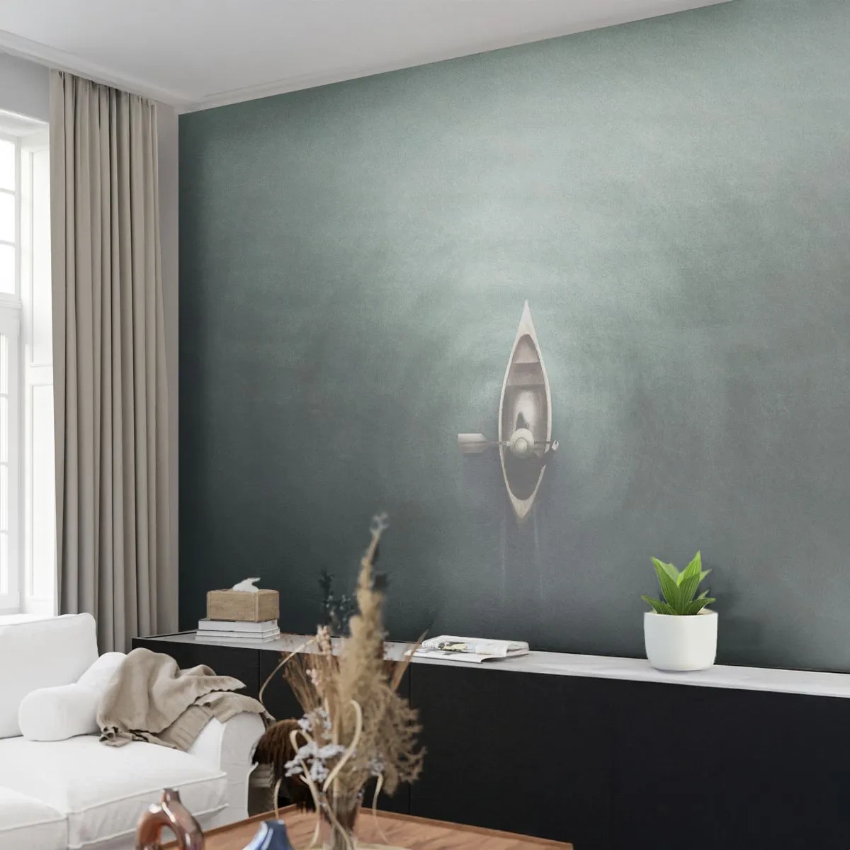 Fototapet Premium Sand - På tværs af en månelyst sø - Fatning, Sø, Kajak - 100x70 cm