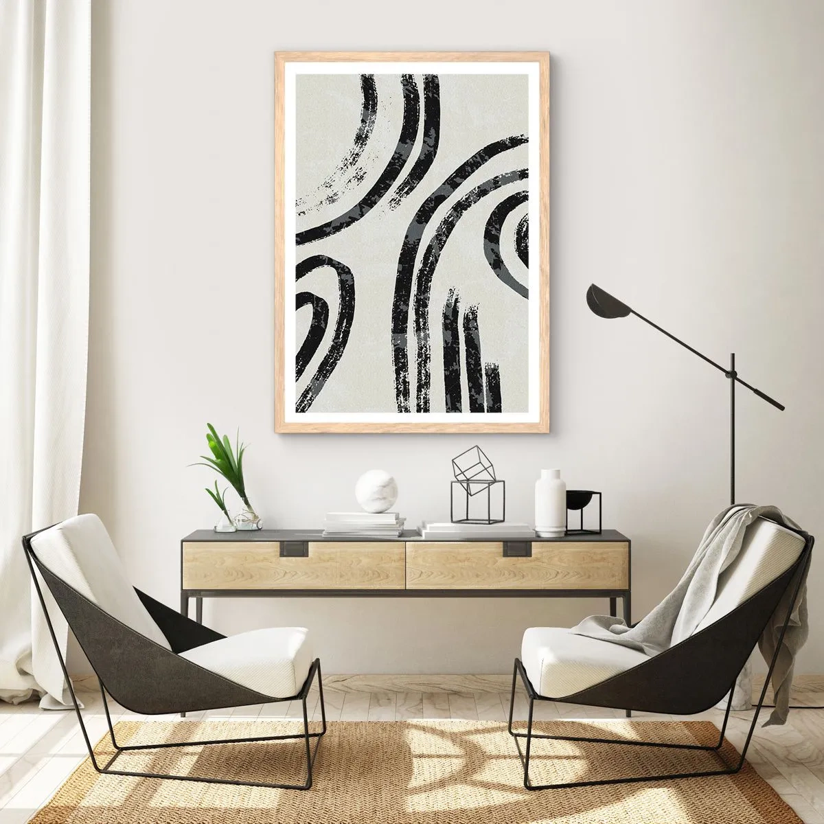 Plakat i ramme af lyst egetræ - Halvt stoppet - 40x50 cm