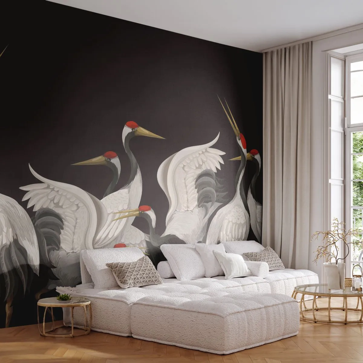 Fototapet Premium Canvas - Fugle anliggender - Kraner, Fugle, Stykke - 250x175 cm