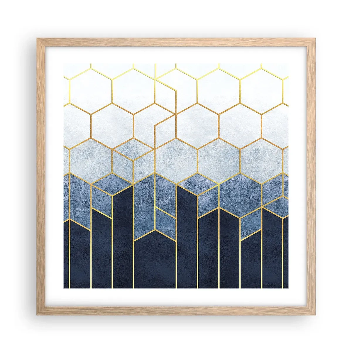 Plakat i ramme af lyst egetræ - Komposition i synkoperet rytme - 50x50 cm