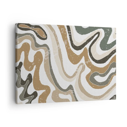 Lærredstryk - Billede på lærred - Jordnære mønstre i nuancer af brunt og grønt - 70x50cm - Slyngninger af jordfarver - Moderne vægdekoration til stue og soveværelse ARTTOR