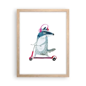 Plakat i ramme af lyst egetræ - Grævlingens glæder - 30x40 cm