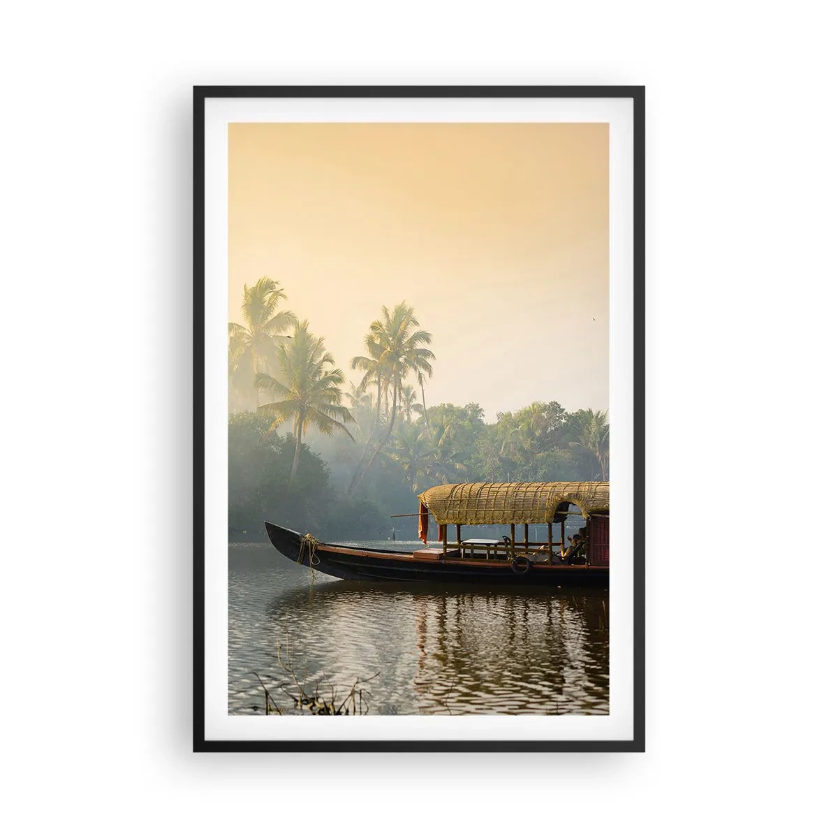 Plakat i sort ramme - Hus ved floden - 61x91 cm