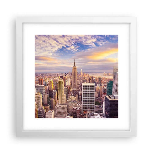 Plakat i hvid ramme - Ræk ud efter skyerne selv - 30x30 cm