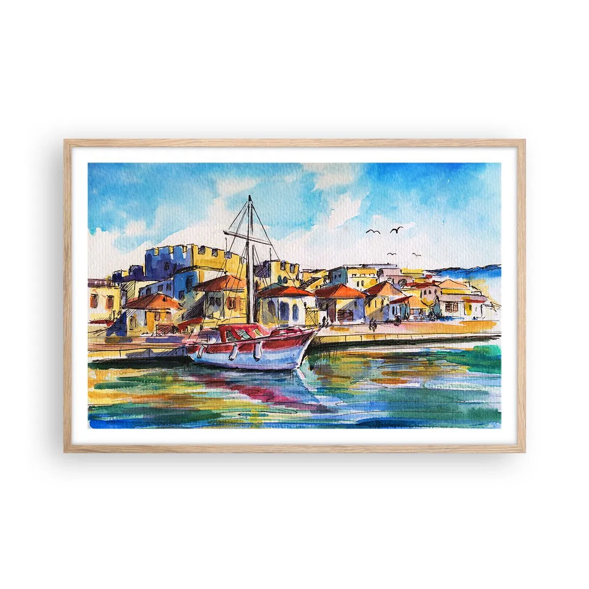 Plakat i ramme af lyst egetræ - Regnbue eftermiddag - 91x61 cm