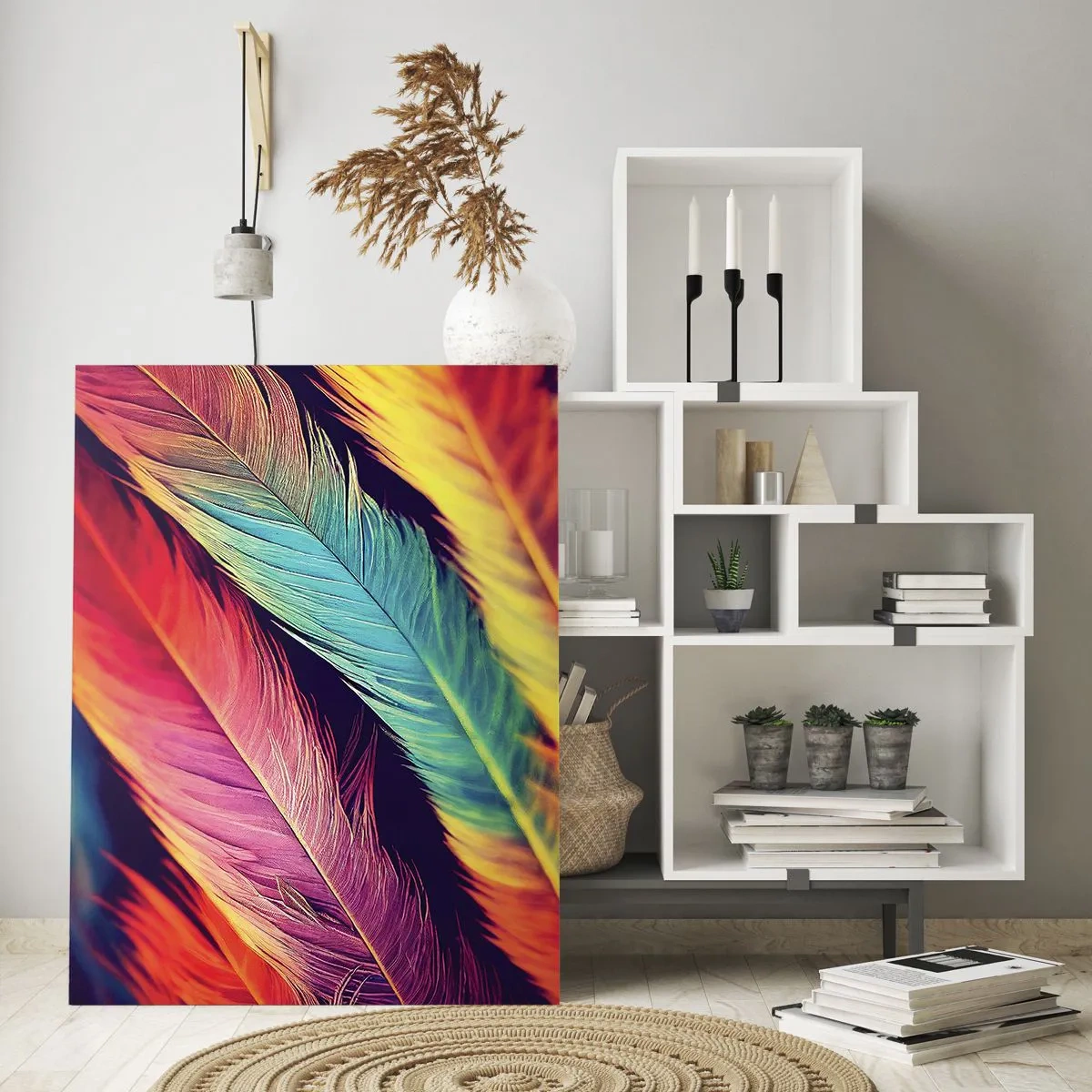 Billede på glas - Fjeragtig regnbue - 50x70 cm