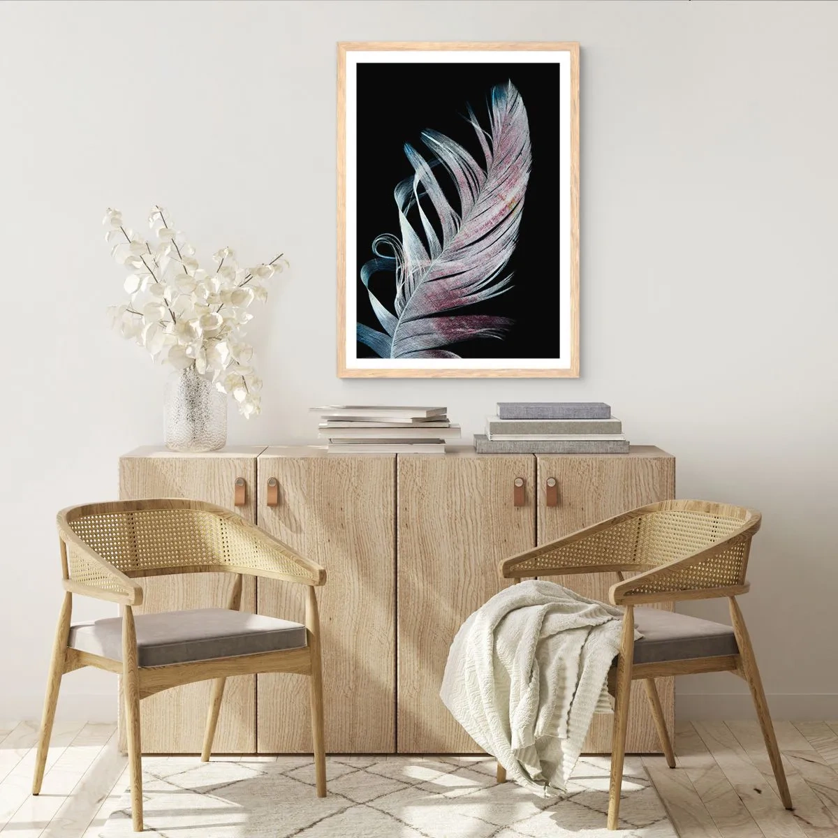 Plakat i ramme af lyst egetræ - Tænk om berøring - 70x100 cm