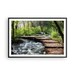 Plakat i sort ramme - Over en skummende kaskade - 91x61 cm