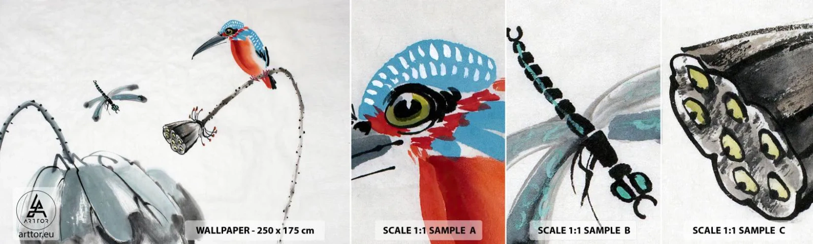 Prøve Fototapet Selvklæbende Deluxe Sticker - Engenes liv - Abstraktion, Fugl, Blomst - 100x30 cm