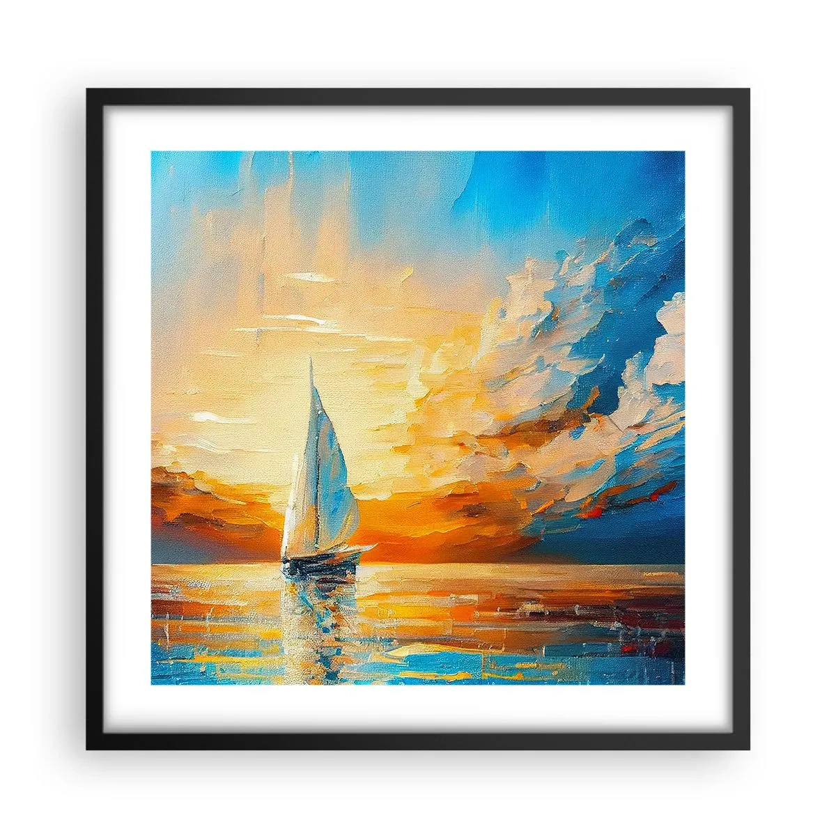 Plakat i sort ramme - Sejler i guld - 50x50 cm