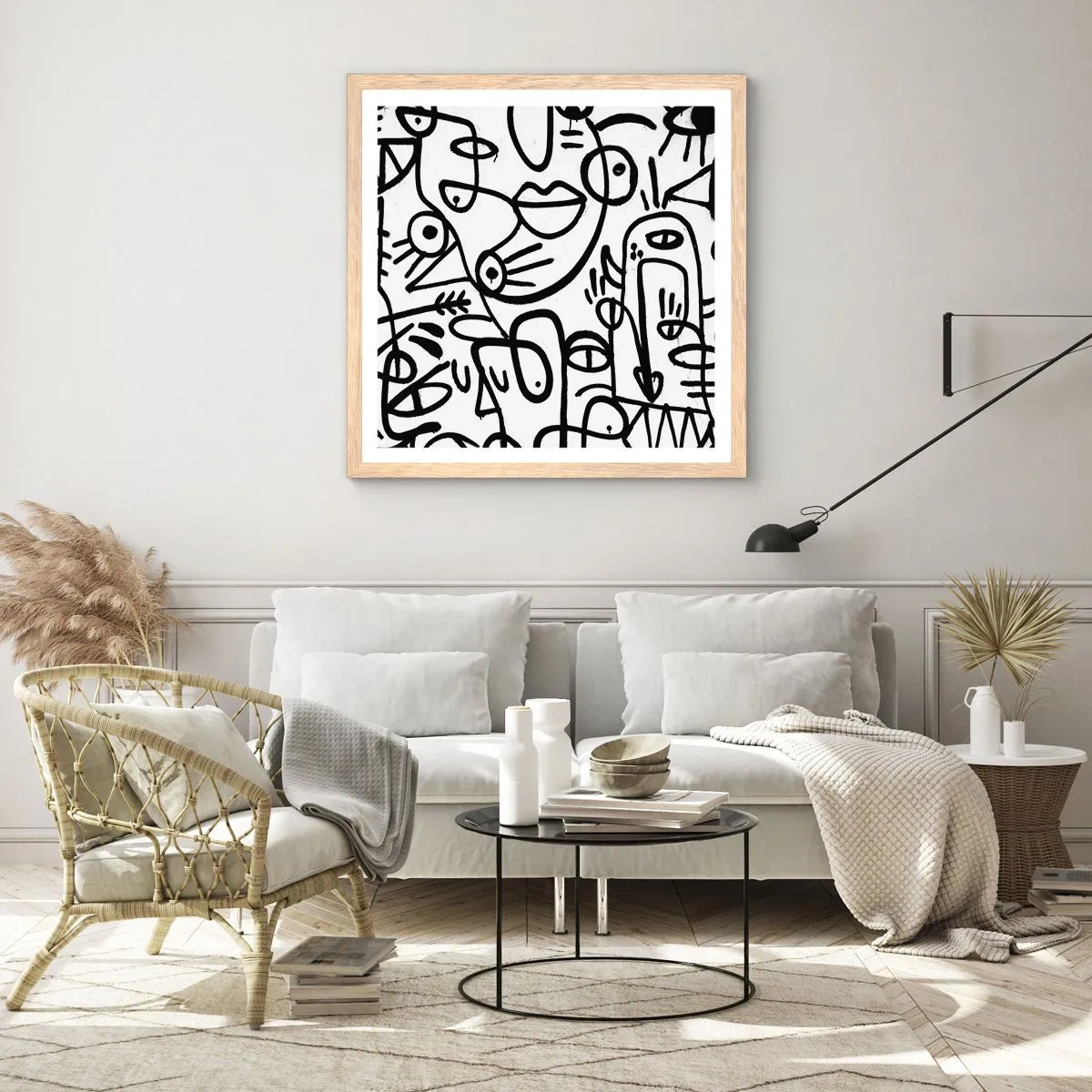Plakat i ramme af lyst egetræ - Ansigter og luftspejlinger - 50x50 cm