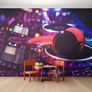 Fototapet Premium Sand - Før det sjove begynder - musik, Musikstudie, Hovedtelefoner - 500x350 cm