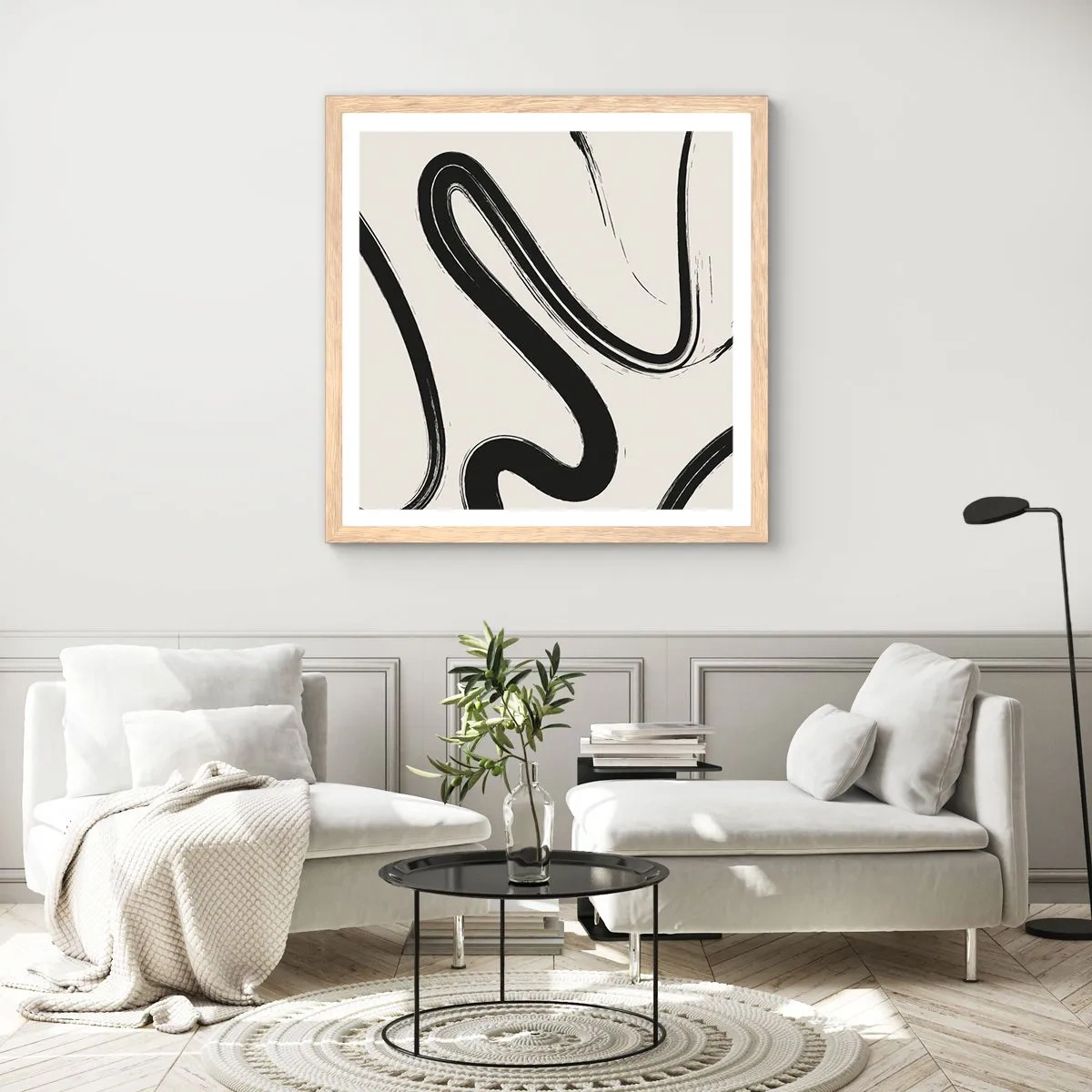 Plakat i ramme af lyst egetræ - Sort og hvid fantasifuldhed - 60x60 cm