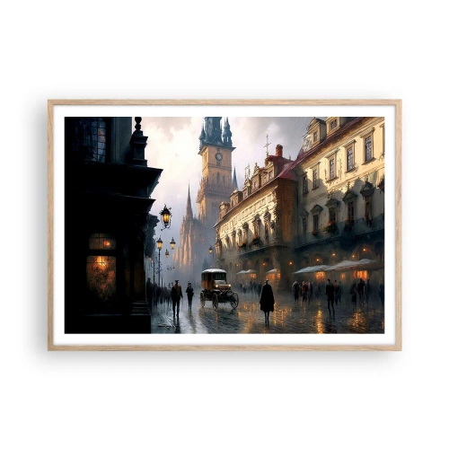 Plakat i ramme af lyst egetræ - Magien i en aften i Prag - 100x70 cm