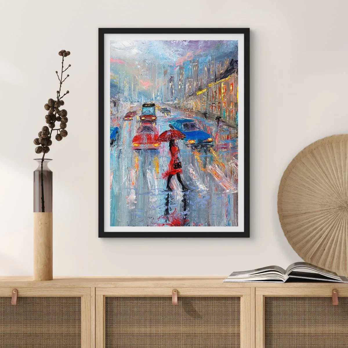 Plakat i sort ramme - Regnfuld eftermiddag i byen - 40x50 cm