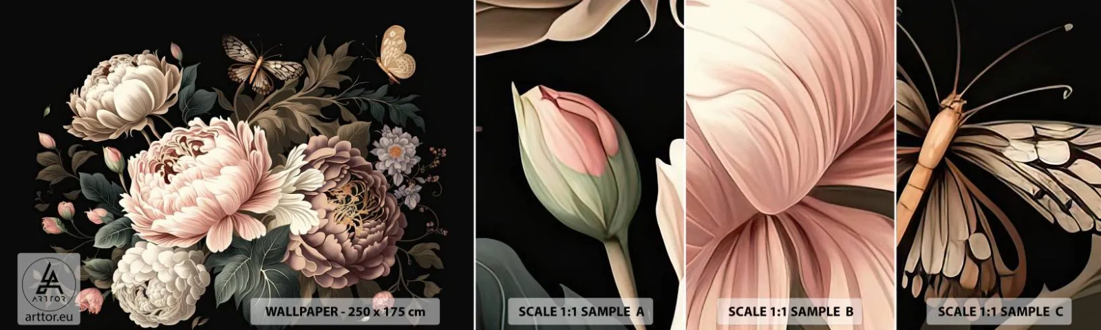 Prøve Fototapet Selvklæbende Deluxe Sticker - I barok stil - Botanik, Blomster, Shabby Chic - 100x30 cm