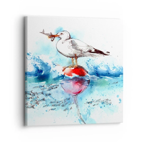 Lærredstryk - Billede på lærred - Succesfuldt fiskeri - 30x30 cm