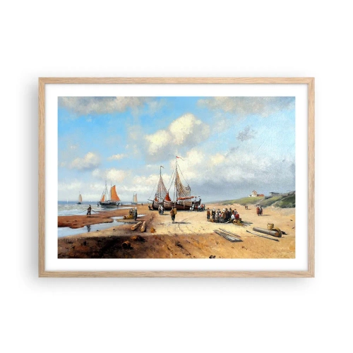 Plakat i ramme af lyst egetræ - Efter en vellykket fangst - 70x50 cm