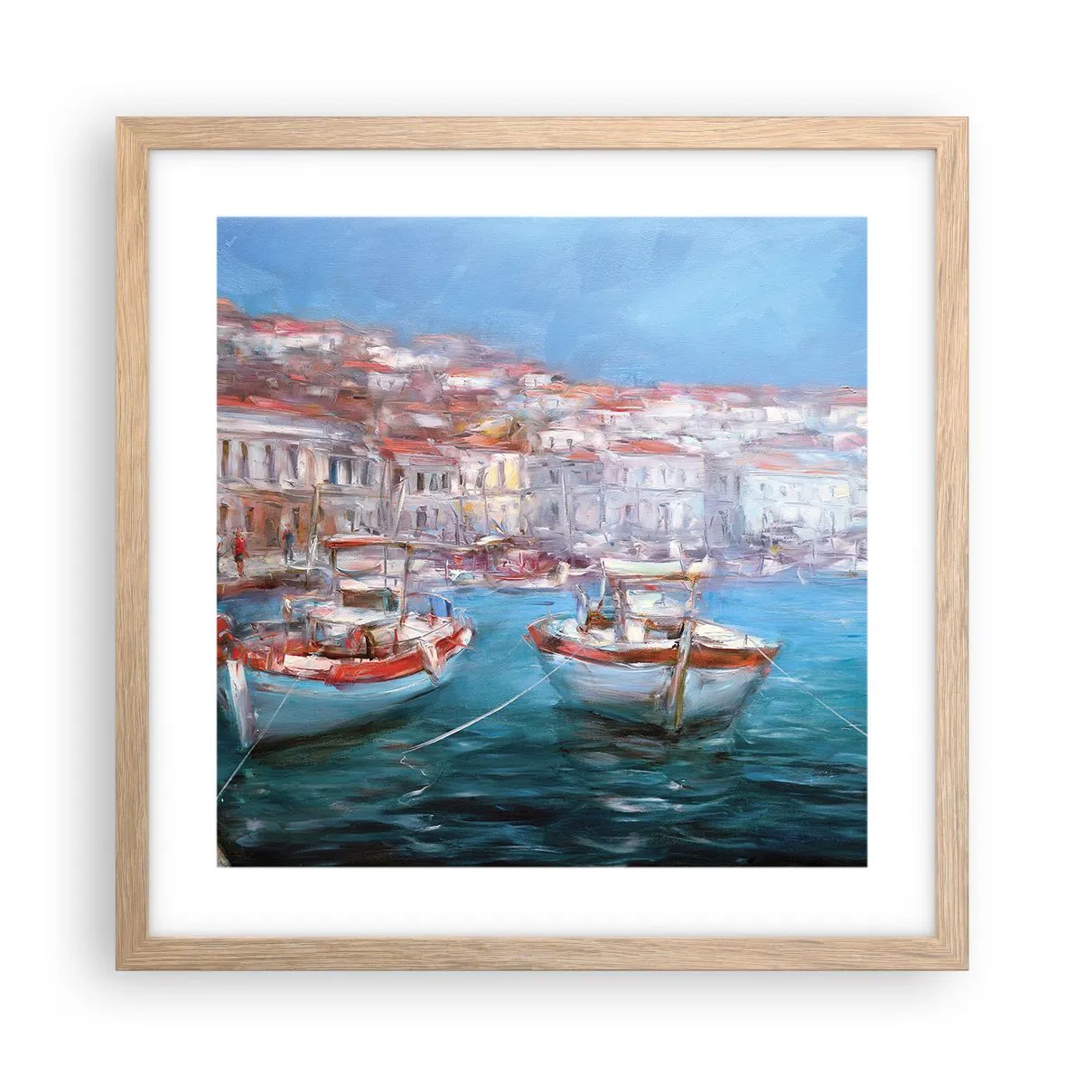 Plakat i ramme af lyst egetræ - Italiensk bugt - 40x40 cm