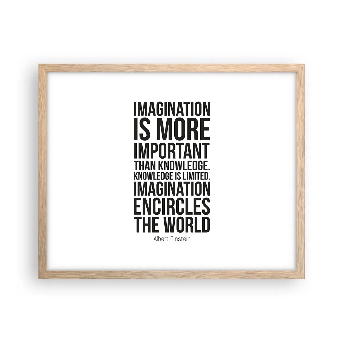 Plakat i ramme af lyst egetræ - Einstein om fantasiens kraft - 50x40 cm