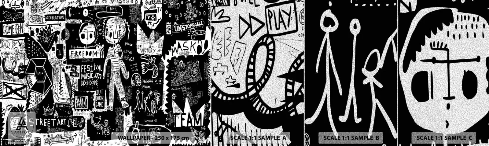 Prøve Fototapet Premium Sand - Den åndelige ungdom med lov og glæde - Graffiti, Stykke, Moderne mønster - 100x30 cm