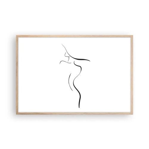 Plakat i ramme af lyst egetræ - Flygtig som en bølge - 91x61 cm